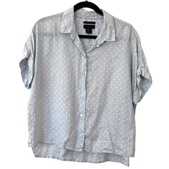 RACHEL Roy 100% Linen Boxy Polka Dot Short Sleeve Blouse Casual Summer Top - MED - Picture 1 of 3